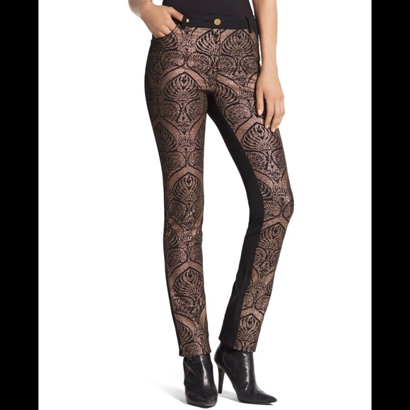 GOLD JACQUARD STRAIGHT-LEG PANTS - Picture 2 of 11